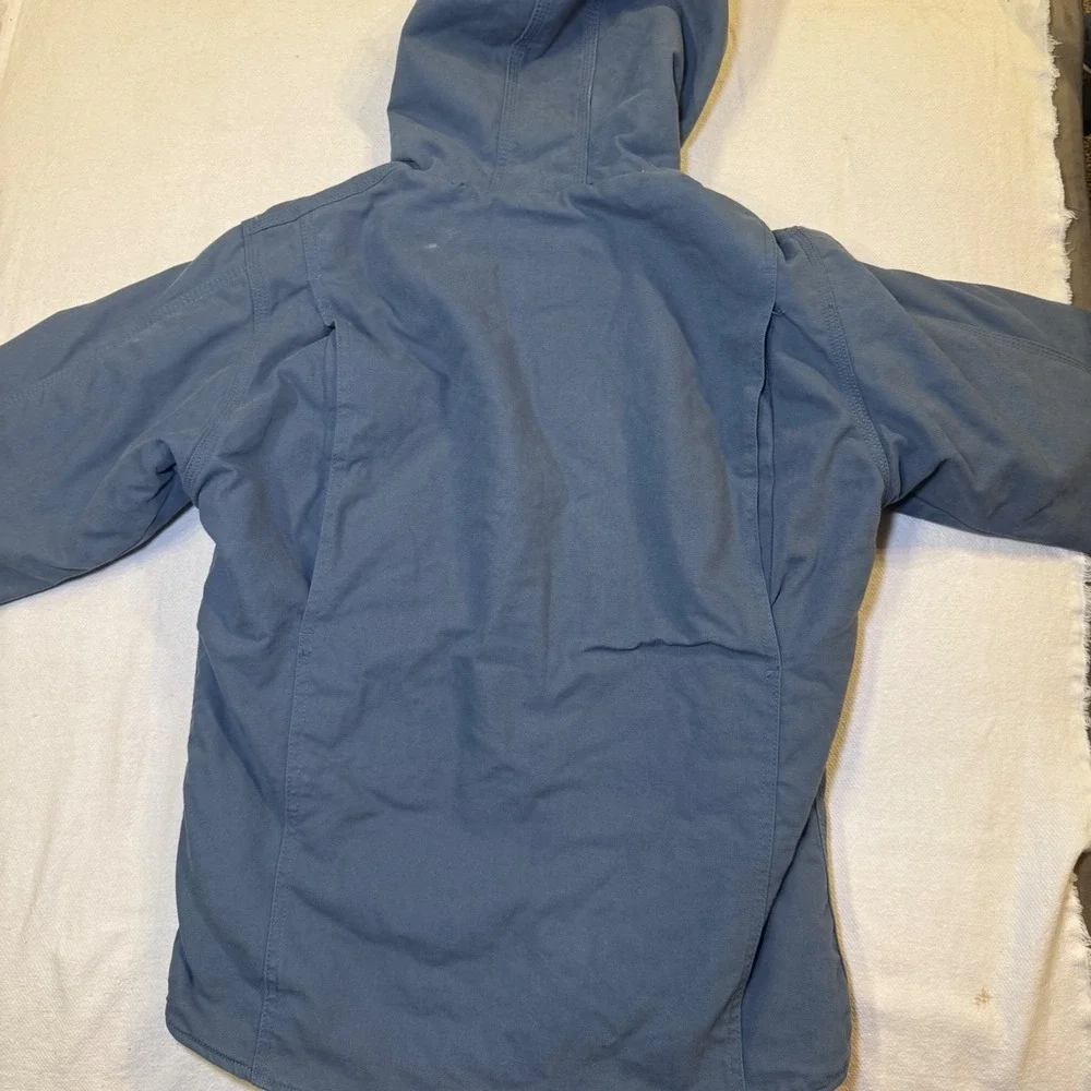 Berne Youth L 14-16 Blue Sherpa Lined Hooded Canvas Work Jacket BHJ41SLB